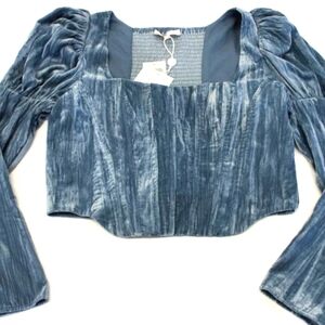 WAYF Women's Long Sleeve Blouse EJ1 Powder Blue Medium NWT